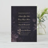 Dark Lila Gothic Boho Floral Wedding Einladung (Stehend Vorderseite)