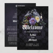 Dark Lila Gothic Floral Bouquet & Raven Wedding Programm (Vorne/Hinten)