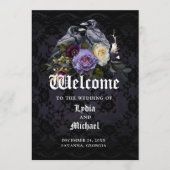 Dark Lila Gothic Floral Bouquet & Raven Wedding Programm (Vorderseite)