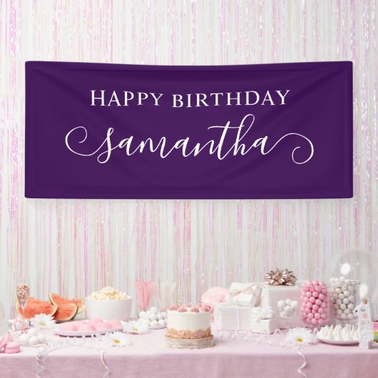 Dark Lila Happy Birthday Niedlich Curl Name Banner (Party)
