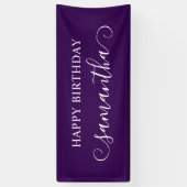 Dark Lila Happy Birthday Niedlich Curl Name Banner (Vertikal)