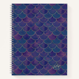 Dark Lila Monogram Mermaid Notebook Notizblock