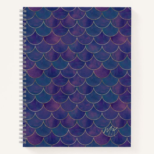 Dark Lila Monogram Mermaid Notebook Notizblock (Vorderseite)