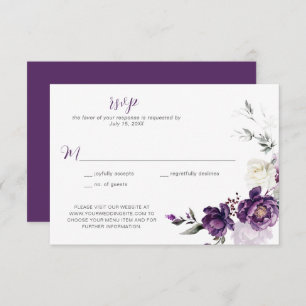 Dark Lila Peonies Floral Wedding RSVP