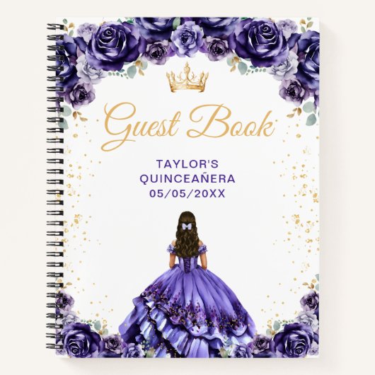 Dark Lila Princess Quinceañera Gästebuch Notizblock (Vorderseite)