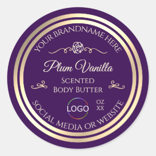 Dark Lila Product Label Gold Frame mit Logo Runder Aufkleber
