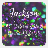 Dark Lila Sparkling Address Label Quadratischer Aufkleber (Vorderseite)