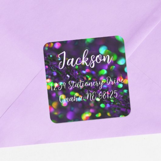 Dark Lila Sparkling Address Label Quadratischer Aufkleber