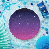 Dark Lila Starry Night Sky Pappteller (Party)