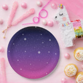 Dark Lila Starry Night Sky Pappteller (Party)