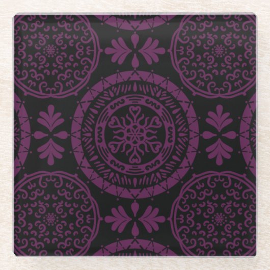 Dark Lila und Black Mini Mandala Glasuntersetzer (Vorderseite)