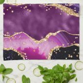 Dark Lila und Gold Glitzer Sequins Agate Geschirrtuch (Gefaltet)