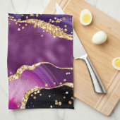 Dark Lila und Gold Glitzer Sequins Agate Geschirrtuch (Viertel Falte)