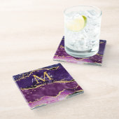 Dark Lila und Gold Glitzer Sequins Agate Glasuntersetzer (Schrägansicht)