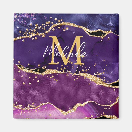 Dark Lila und Gold Glitzer Sequins Agate Magnet (Vorne)