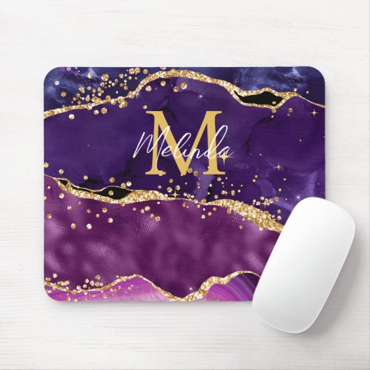 Dark Lila und Gold Glitzer Sequins Agate Mousepad (Mit Mouse)