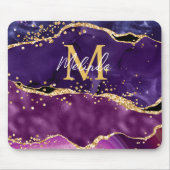 Dark Lila und Gold Glitzer Sequins Agate Mousepad (Vorne)