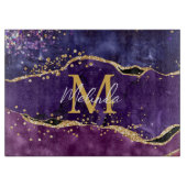 Dark Lila und Gold Glitzer Sequins Agate Schneidebrett (Vorderseite)
