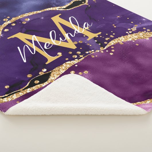 Dark Lila und Gold Glitzer Sequins Agate Sherpadecke (3/4)
