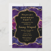 Dark Lila und Gold Sequins Agate Birthday Einladung (Vorderseite)