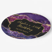 Dark Lila und Gold Sequins Agate Birthday Pappteller (Schrägansicht)