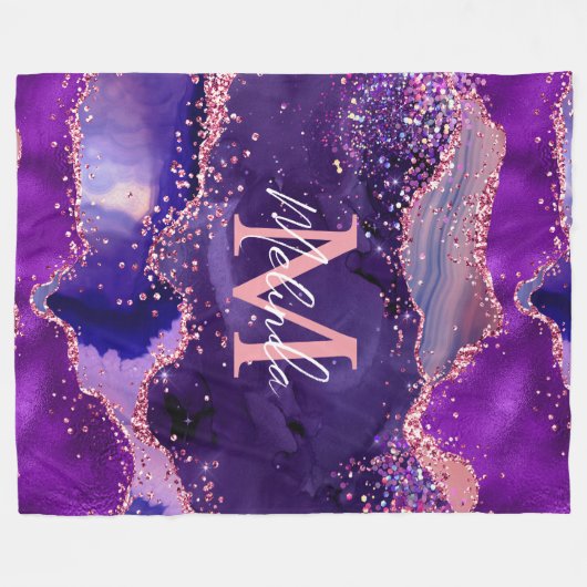 Dark Lila und Pink Glitzer Sequins Agate Fleecedecke (Vorderseite (Horizontal))