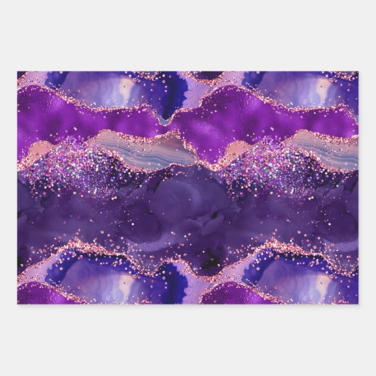 Dark Lila und Pink Glitzer Sequins Agate Geschenkpapier Set (Vorderseite 3)