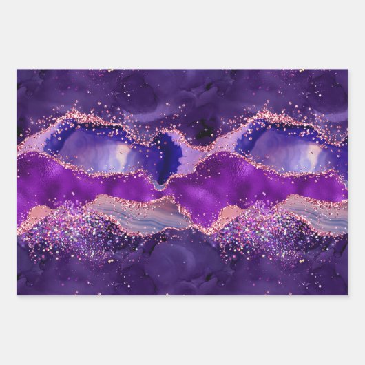 Dark Lila und Pink Glitzer Sequins Agate Geschenkpapier Set (Vorderseite 2)