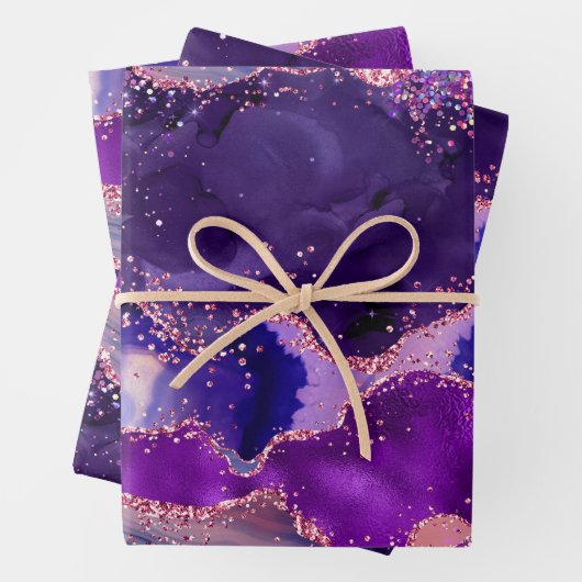 Dark Lila und Pink Glitzer Sequins Agate Geschenkpapier Set (Beispiel)