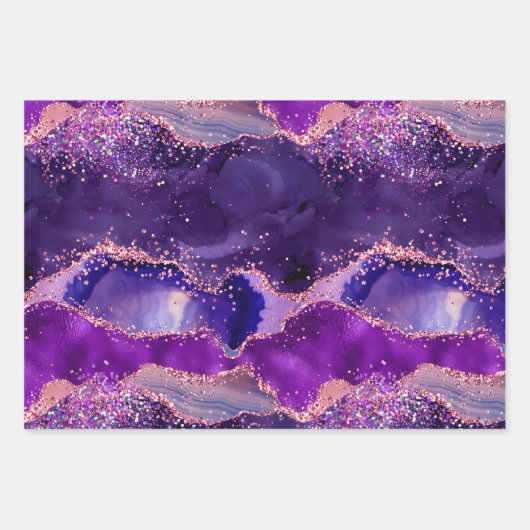 Dark Lila und Pink Glitzer Sequins Agate Geschenkpapier Set (Vorderseite)
