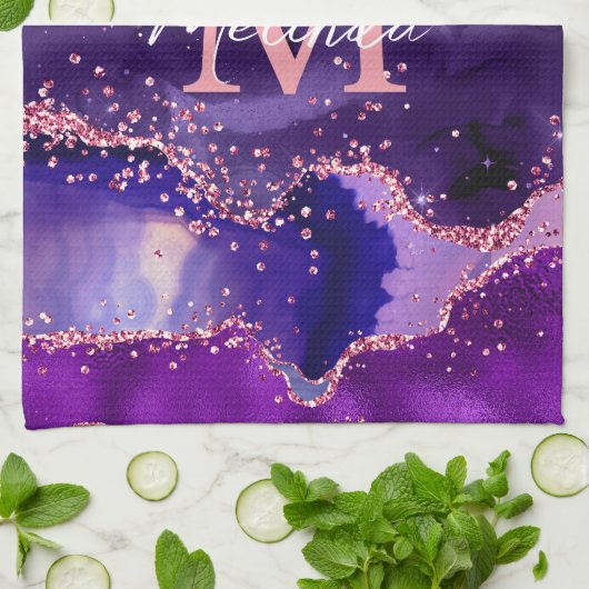 Dark Lila und Pink Glitzer Sequins Agate Geschirrtuch (Gefaltet)