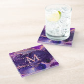 Dark Lila und Pink Glitzer Sequins Agate Glasuntersetzer (Schrägansicht)