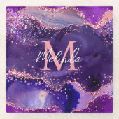 Dark Lila und Pink Glitzer Sequins Agate Glasuntersetzer (Vorderseite)