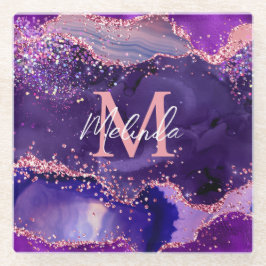 Dark Lila und Pink Glitzer Sequins Agate Glasuntersetzer