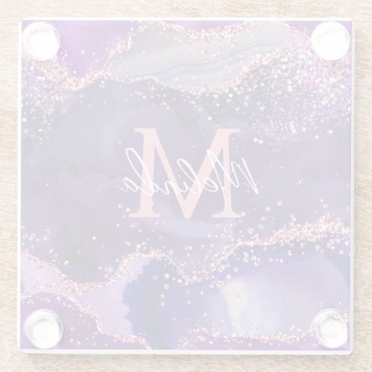 Dark Lila und Pink Glitzer Sequins Agate Glasuntersetzer (Rückseite)