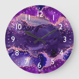 Dark Lila und Pink Glitzer Sequins Agate Große Wanduhr