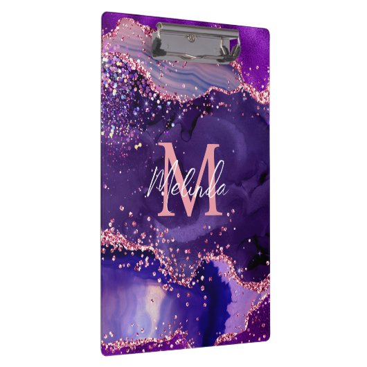 Dark Lila und Pink Glitzer Sequins Agate Klemmbrett (Rechts)