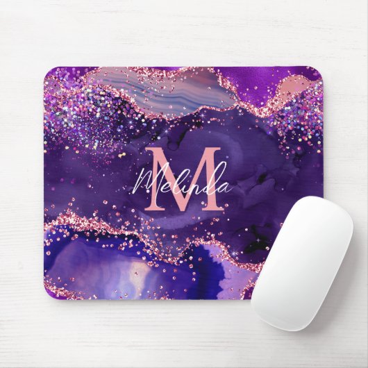 Dark Lila und Pink Glitzer Sequins Agate Mousepad (Mit Mouse)