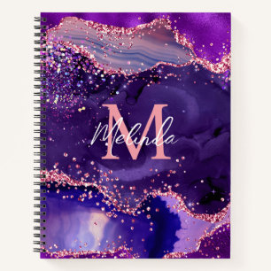 Dark Lila und Pink Glitzer Sequins Agate Notizblock