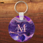 Dark Lila und Pink Glitzer Sequins Agate Schlüsselanhänger (Rückseite)