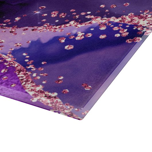 Dark Lila und Pink Glitzer Sequins Agate Schneidebrett (Ecke)