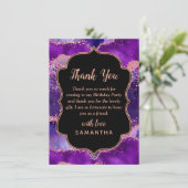 Dark Lila und Pink Sequins Agate Birthday Dankeskarte (Stehend Vorderseite)