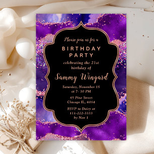 Dark Lila und Pink Sequins Agate Birthday Einladung