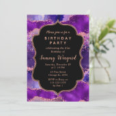 Dark Lila und Pink Sequins Agate Birthday Einladung (Stehend Vorderseite)