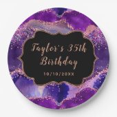 Dark Lila und Pink Sequins Agate Birthday Pappteller (Vorderseite)