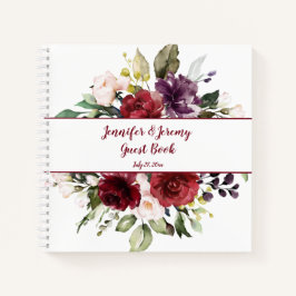 Dark Lila und Red Watercolor Floral Guest Book Notizblock