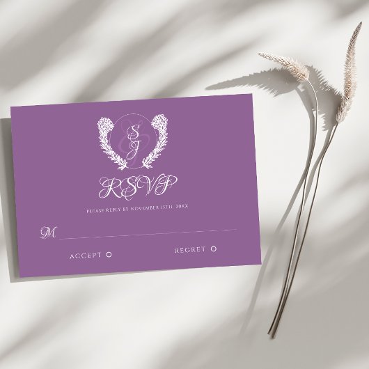 Dark Lila Vintage Wedding Response Card RSVP Karte