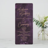 Dark Lila Watercolor Rose Gold Wedding Program Programm (Stehend Vorderseite)