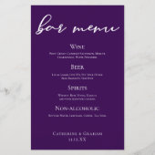 Dark Lila Wedding Bar Menu mit weißer Typografie (Vorderseite)
