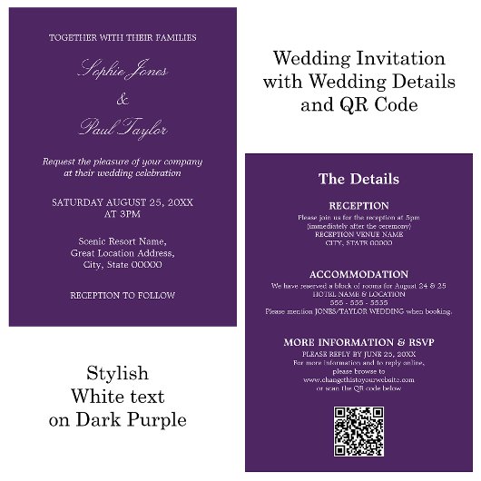 Dark Lila Wedding QR Code UAWG Einladung